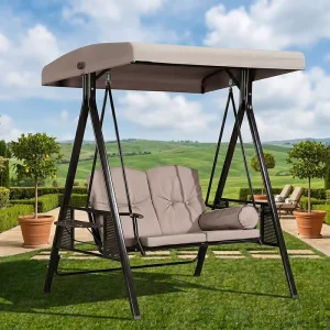 Indoor Outdoor Patio Porch Swing Canopy Chair With Weather Resistant Adjustable Tilt Canopy Cushions and Pillow Included