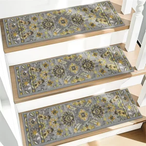 Indoor Washable 8″ X 30″ Stair Carpet Treads Self-Adhesive Non Slip Edging Stair Runner Rug for Wooden Steps