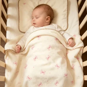 Infant Washed Cotton Minky Dot Blanket Woven Edge Cartoon Pink Bow Printed Newborn Swaddle Quilt Toddler Bed Linen Home
