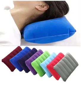 Inflatable Camping Pillow Flocked Fabric Air Pillow for Travel Hiking Home Office Sleeping Neck Head Lumbar Support