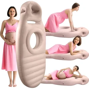 Inflatable Maternity Pillow for Pregnant Women Flocking PVC Material Size M Full Body Support Head Abdomen Holes Portable