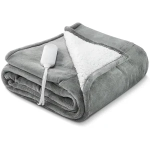 Infrared Electric Heated Throw Flannel Sherpa Reversible Fast Heating Blanket