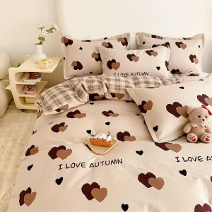 Ins Style 40s Cotton Customizable Twill Fabric Bedding Set Duvet Cover Bed Sheet Bed Skirt Three Piece Set Student
