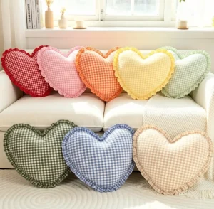Ins style Nordic Plaid Throw Pillow Cover Washable Checkered Heart Shape Sofa Cushion Cover Ruffled Edge for Home Decor