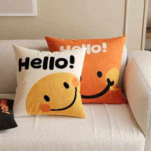 Ins-style Smiling-face PP Material Sofa Throw Pillow Cover for Bed and Sofa Backrest Decor Removable Washable