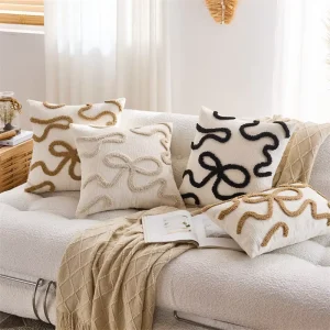 Instagram style Bow Knot Throw Pillow Minimalist Sophisticated Nordic Square Shape Customizable Polyester Fiber Living Covers