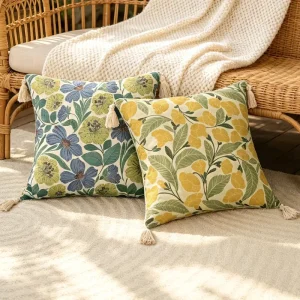 Instagram style Nordic Pastoral Floral Print Square Tassel Throw Pillow Cover for Sofa Decoration Customizable Polyester Fiber