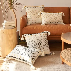 Instagram-style Nordic Region Cotton Woven Cut-pile Tufted Tassel Throw Pillow Cushion Cover for Sofa