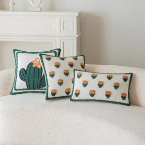 Instagram style Square Floral Embroidered Tufted Cactus Throw Pillow Nordic Minimalist Living Room Sofa Cushion Home Backrest
