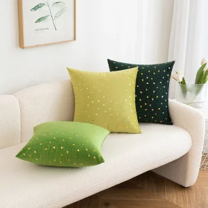 Instagram style Square Velvet Throw Pillow Four Leaf Clover Gold Stamped Design for Sofa Office Lumbar Support Customizable