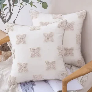 Instagram style Tufted Four Leaf Clover Design Throw Pillow Cotton Linen Square Sofa Cushion Customizable Light Luxury Bohemian