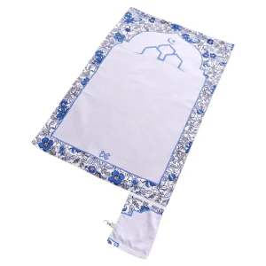 Integrated Roll up Printed Prayer Mat with Secure Buckle All in One Portable Janamaz Tidy Compact Travel Muslim Rug