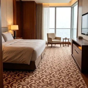 Interior Fit out Nylon Guest Room Full Roll Carpet Fireproof Sound Absorb Durable Custom Print Free Sample Buyer