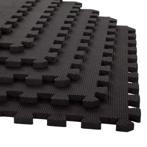 Interlocking Anti Slip EVA Foam Gym Mat 60x60cm 12mm Thick Black (Pack of 4 Tiles 16 Sq Ft)