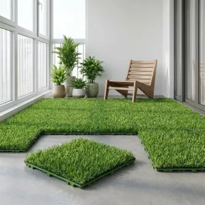 Interlocking Artificial Grass Tiles Synthetic Turf Floor Carpet for Indoor Outdoor Garden Landscaping Deck