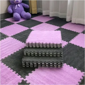 Interlocking Carpet Tiles Soft Fluffy Plush Area Rugs Floor Tiles for Living Room Bedroom
