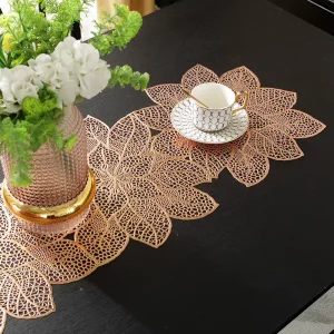 Irregular Lotus Flower Hollow Cutout PVC Table Runner Foldable Floral Lace Table Placemat Heat Resistant Washable Dining Mat
