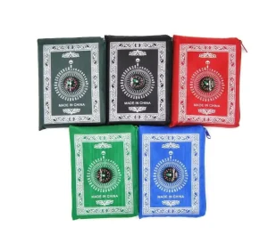 Islam Mosque Travel Prayer Mat with Compass Qibla Finder with Booklet Portable Pocket Prayer Mat for Muslim