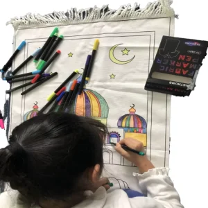 Islamic Educational Custom Coloring Kids Prayer Mat Washable Abstract Cartoon Printed Painting Mat Gift Set Home Picnic Travel