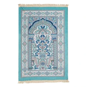 Islamic Floral Pattern Low Pile Prayer Mat Woven Polyester Washable for Bedroom or Outdoor Use for Muslims