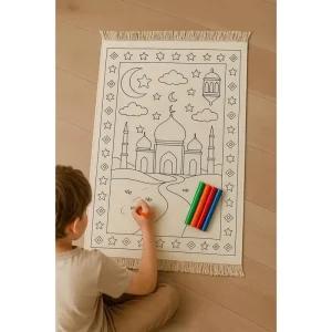 Islamic Muslin Child Gift Colorable Prayer Mat for Ramadan & Eid Color Your Qwn Prayer Rug Coloring Prayer Mat for Kids