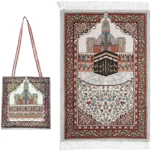 Islamic Nylon Prayer Rug & Mat with Elegant Design Bag Great Gift for Family Lovers Friends Ramadan
