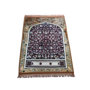 Islamic Pattern Coral Fleece Prayer Rug Thick Embossed Design with Tassels Rubber Non slip Resilient Ethnic Worship Floor Mat