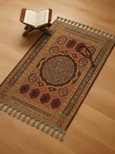 Islamic Pattern Prayer Rug Mosque Muslim Mat Thick Embossed Design with Tassels Non slip Resilient Ethnic Worship Floor Mat