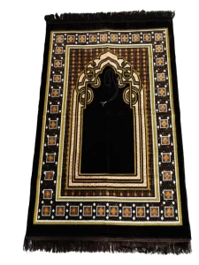 Islamic Persian Prayer Mat (+FREE Prayer Beads Tasbih) Lace Velvet Anti Slip 65x115cm Lightweight Soft Muslim Carpet