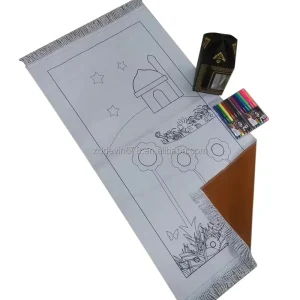 Islamic Prayer Mat Drawing Kids Sejadah Carpet Portable Children Eid Muslim Prayer Coloring Rug