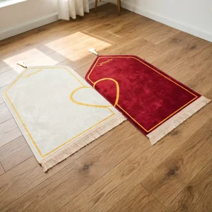 Islamic Wedding Gift Matching His and Hers Prayer Mats with Abstract Pattern Polyester Machine Made Modern Design