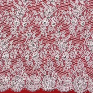 Italian Designer Swarovski Rhinestone Fabric on White Solid Mesh