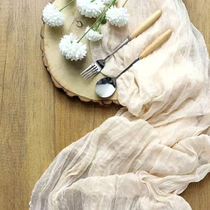 Ivory 28 X 120 Inches Crushed Voile Table Runner Cheese Cloth Table Runner Beige White Gauze Table Scarf for Wedding Decoration