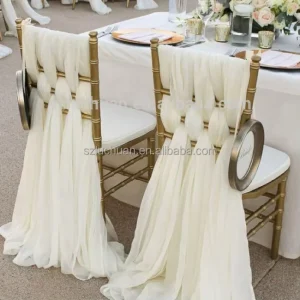 Ivory Chiffon Wedding Chair Sashes Chair Cover Wedding Ruffle Chair Sash