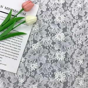 Ivory Polyester Cotton Soft Touch Nigeria Wedding Bridal Dress Handmade Cord Pure White Floral Lace Fabric by the Yard
