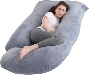 J Shaped Full Body Pillow for Pregnant Women Velvet Cover Grey Maternity Pillow Woven Technics for Comfort Support Pregnancy