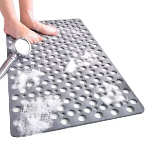 JIAJIE PVC Solid Anti Bacteria Eco Friendly Bath Mat Door Porous Bathroom Non Slip Hollow Suction Rhombus Design Shower Mat