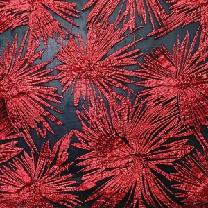JSH2702 Red Breathable Jacquard Woven Fabric with Shiny Radiating Pattern Relief Mesh for Wedding Dresses Shoes Home Decor