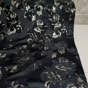 JSH8128 Woven Yarn Dyed Polyester Gold Metallic Elegant Flowers Design Jacquard Brocade Fabric Medium Weight