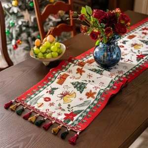 JU 307 Christmas Tree Jacquard Christmas Table Runner for Home Decor Christmas Party Decor