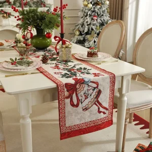JU 630 Jacquard Polyester Floral Christmas Table Runner