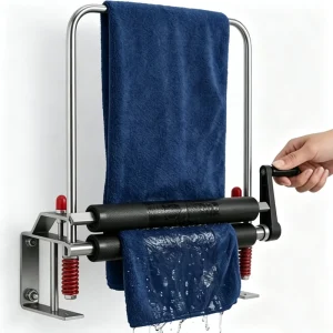 JYM 02312 Wall Mount Stainless Steel Hand Crank Towel Wringer Heavy Duty Rubber Roller for Car Wash Detailing Shop
