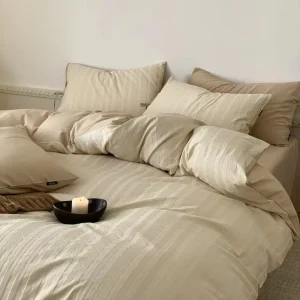 Jacquard 100% Cotton 4 Piece Bedding Set Geometric Minimalist Breathable Organic Durable Wrinkle Resistant
