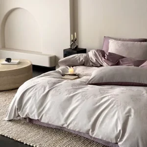 Jacquard 100% Cotton 4-Piece Bedding Set Plant Breathable Hypoallergenic Organic Hotel Home Textile