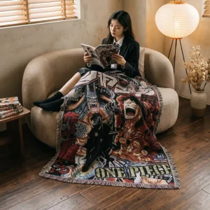 Jacquard Anime Woven Blanket Custom 4.3×5.2ft Sofa Throw Furniture Decor Wall Hanging Picnic Travel Poly Cotton Tassel Edge Four