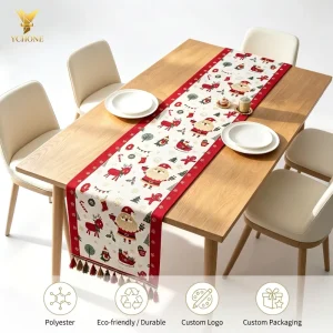 Jacquard Christmas Table Runners with Tassel Christmas Holiday Tablecloth Custom Table Runner Dining Table Decorations