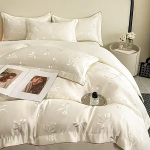 Jacquard Comforter Set Bedsheet Bright Silk Jacquard Four Piece Set in Tribute Satin Bed Set Jacquard Bedding
