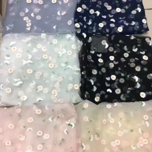 Jacquard Embroidered Mesh Lace Fabric 100% Nylon Breathable Heavyweight PA Coated Women’s Accessories Daisy
