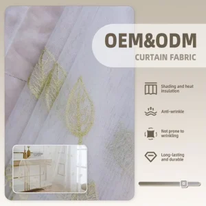 Jacquard Embroidery Leaf Sheer Lightweight Curtain Fabric Holland Used for Living Room Decorations