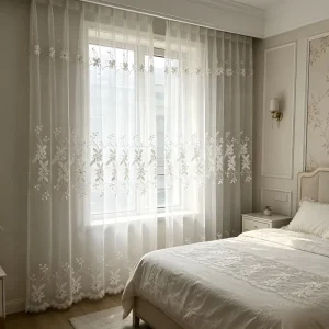 Jacquard Embroidery UV Protection Embroidered Gauze Curtains Fabric for Bedroom Home Window Decor